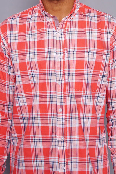 100% Premium Cotton Orange Check Shirt