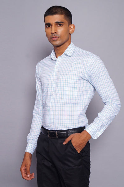 100% Premium Cotton White & Blue Check Shirt