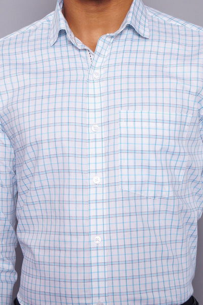100% Premium Cotton White & Blue Check Shirt