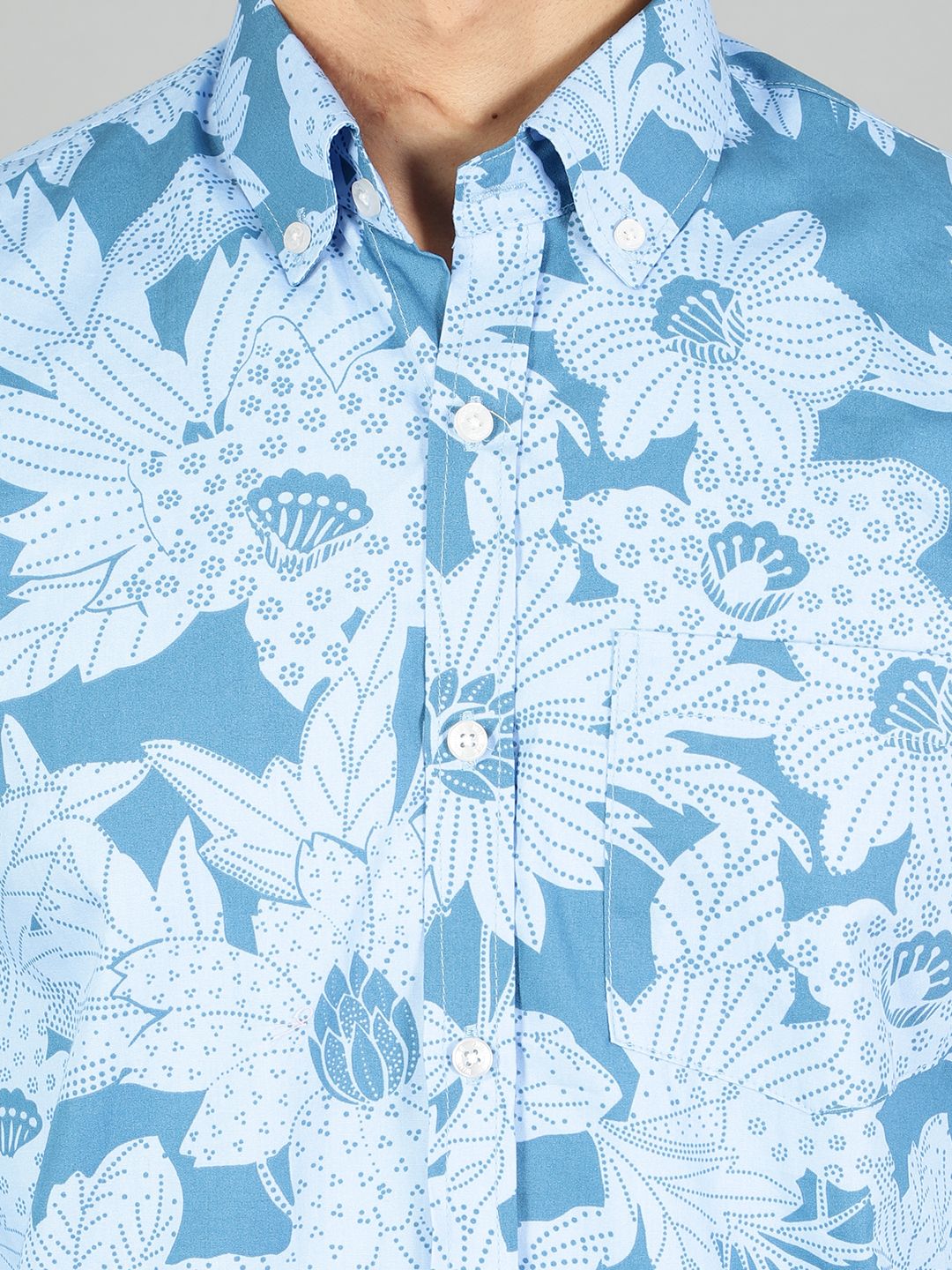 100% Premium Cotton Blue Floral Printed Shirt