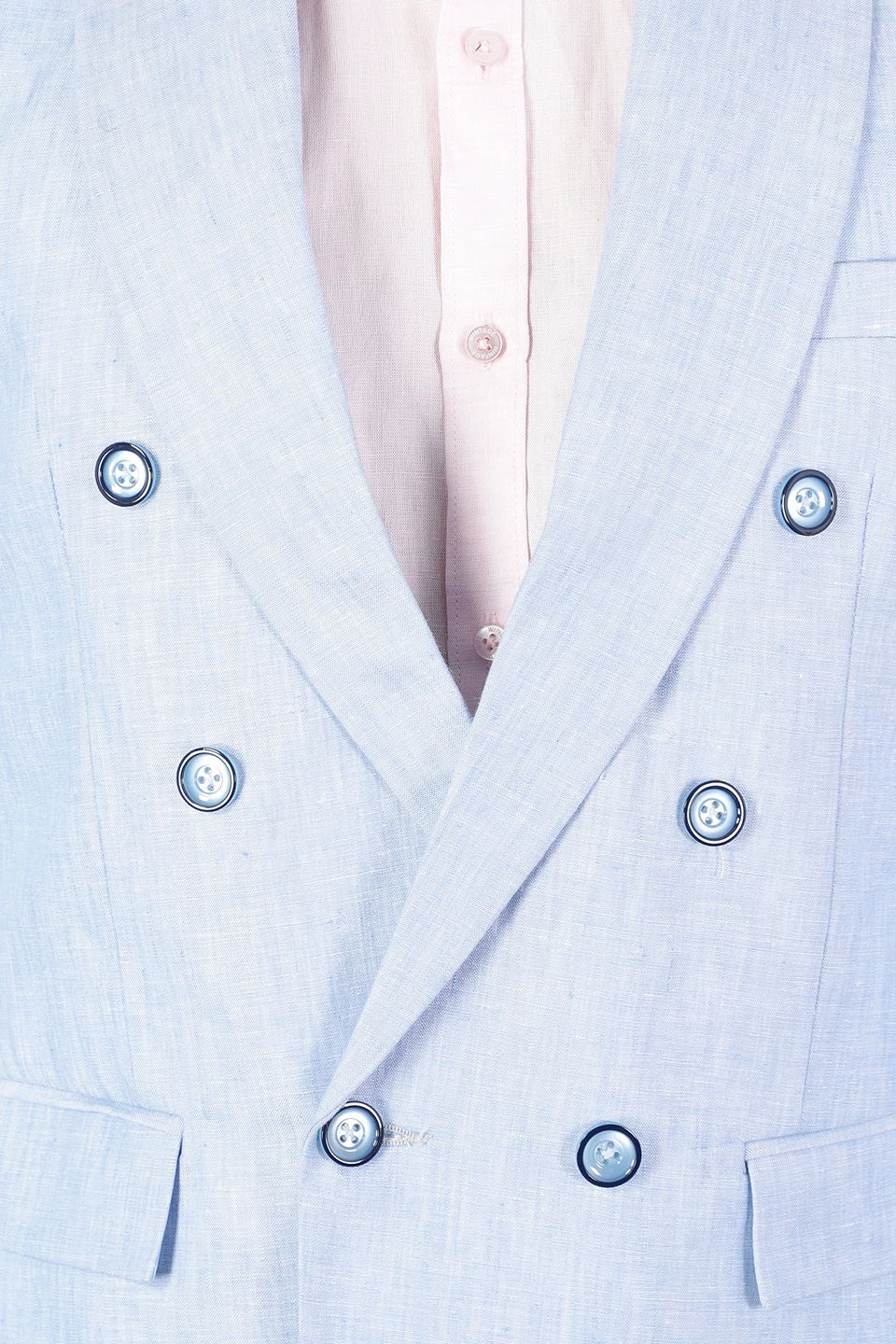 Double-Breasted Linen Sky Blue  Suit