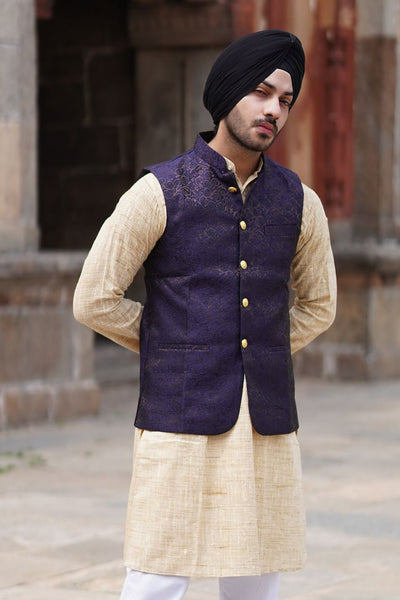 Banarasi Rayon Cotton Purple Modi Nehru Jacket
