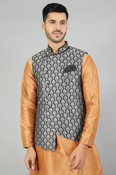 Banarasi Rayon Cotton  Plain Black Modi Nehru Jacket