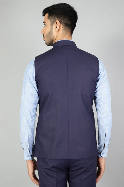 Polyester Cotton Plain Blue  Vest and Trouser Set