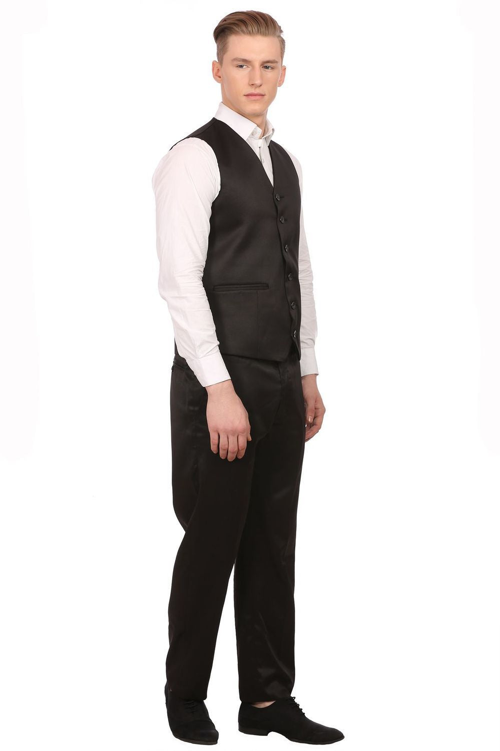 Poly Blend Black Tuxedo Vest and Pant Set