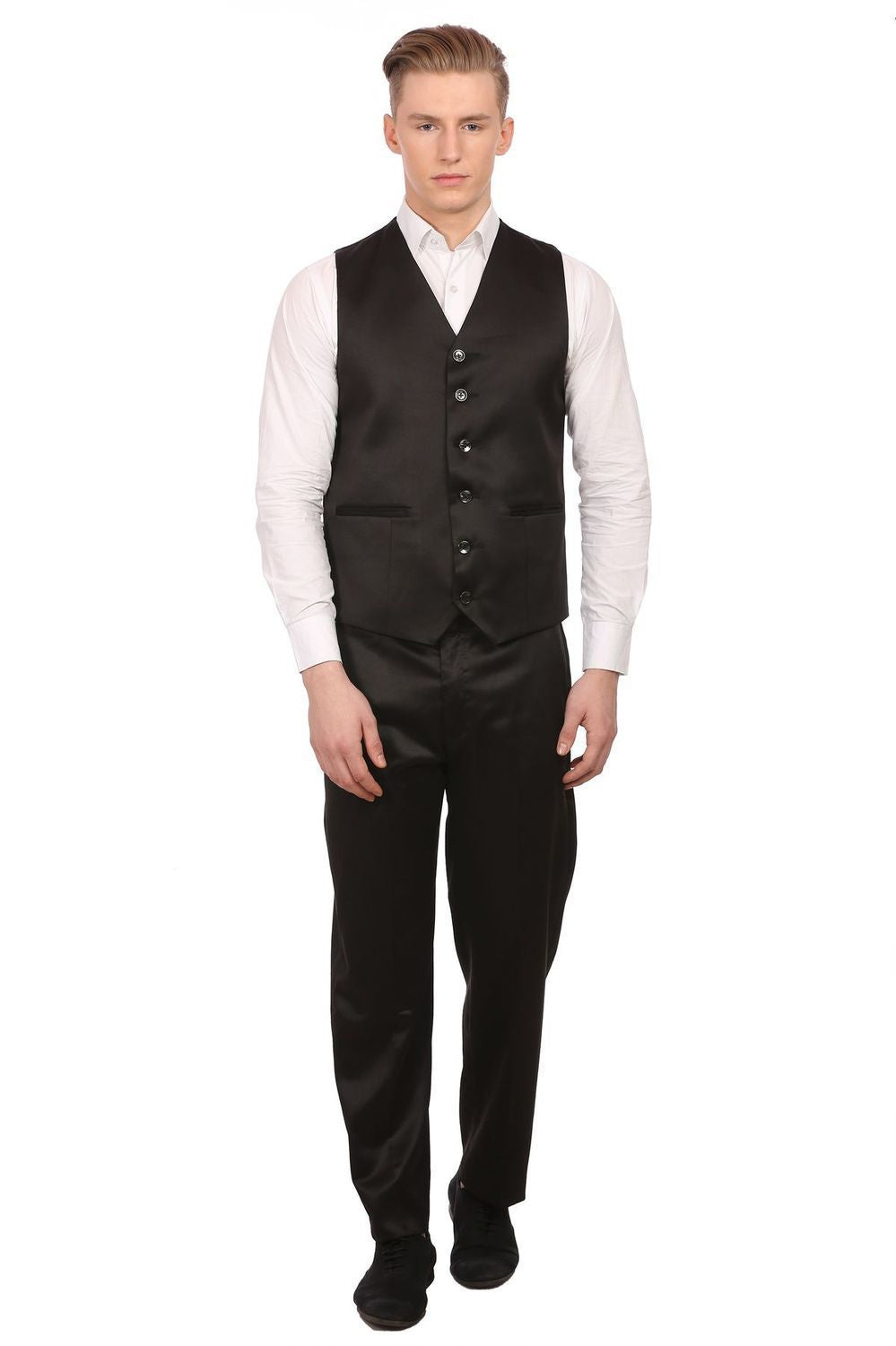 Poly Blend Black Tuxedo Vest and Pant Set