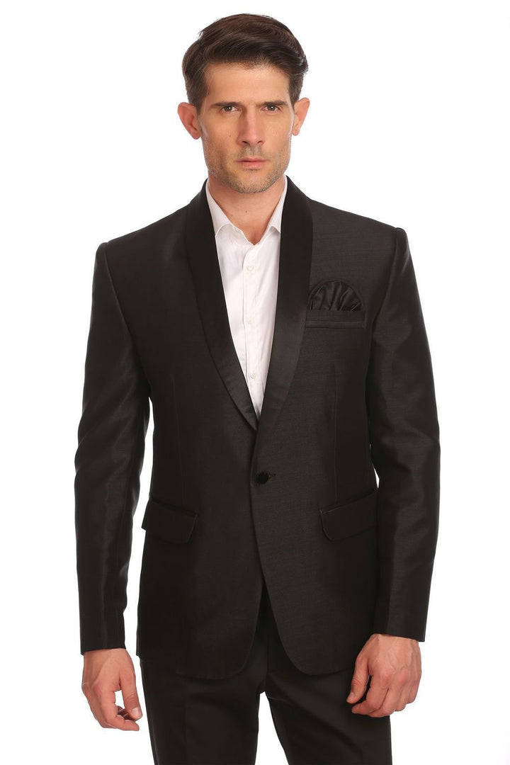 Wintage Men's Poly-Satin Single Button Shawl Collar Festive Black