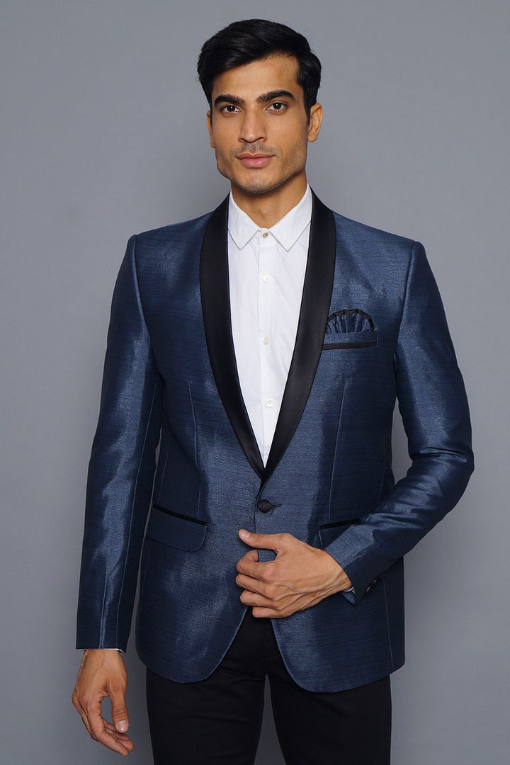 Wintage Men's Poly-Satin Single Button Shawl Collar Festive Black Blazer