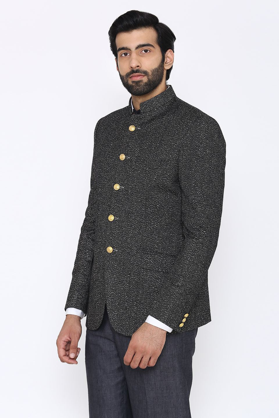 Tweed Wool Black Bandhgala