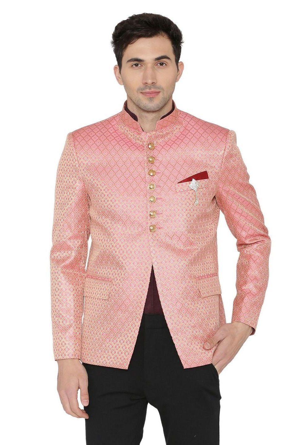 Banarasi Rayon Cotton Pink Bandhgala