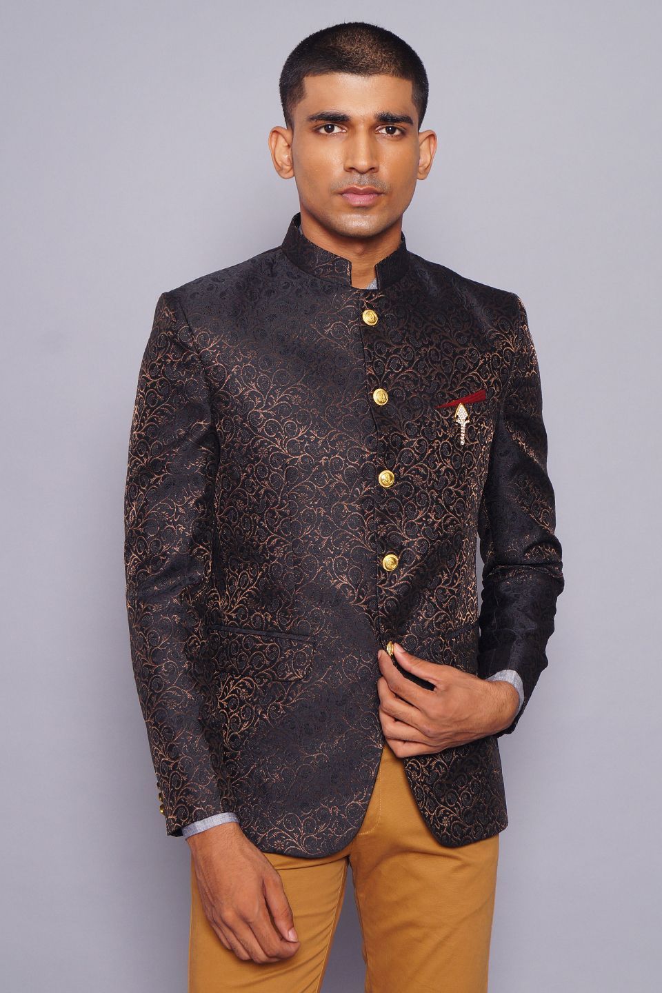 Buy Wintage Men's Banarasi Rayon cotton Black Bandhgala Blazer online
