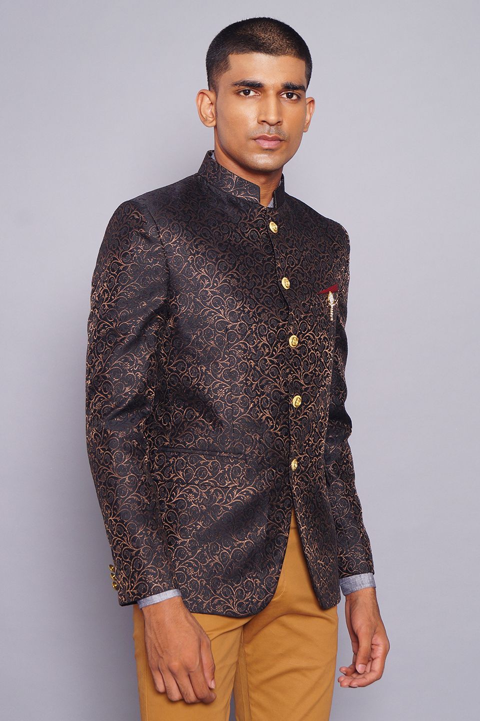 Buy Wintage Men s Banarasi Rayon cotton Black Bandhgala Blazer online