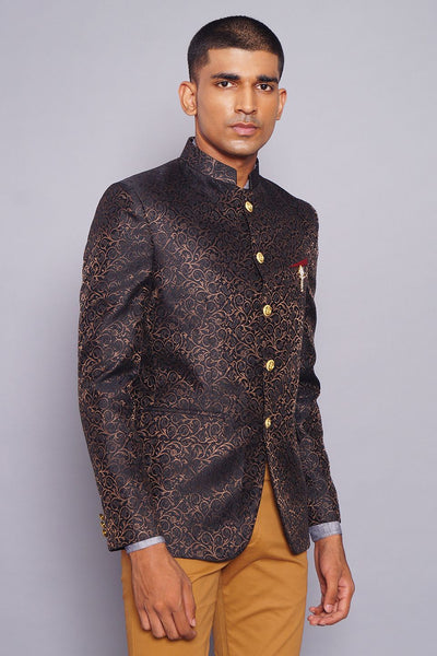 Banarasi Rayon Cotton Black Bandhgala Blazer