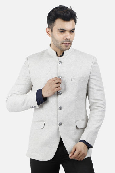 Tweed Off White Bandhgala