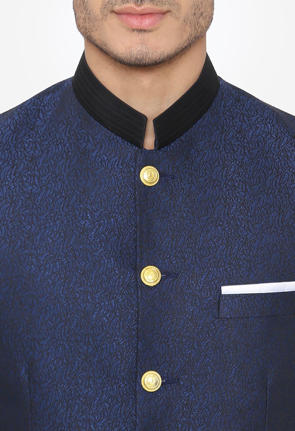 Jacquard Fabric Blue Bandhgala