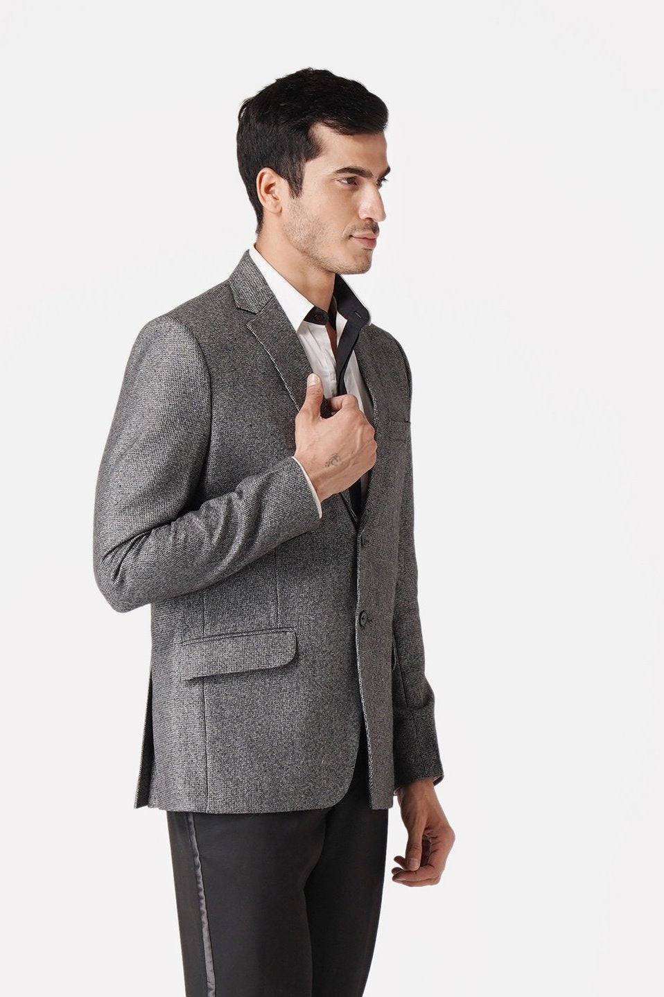 WINTAGE Men's Tweed Casual and Festive Blazer Coat Jacket: Grey Grey / 40 / Medium