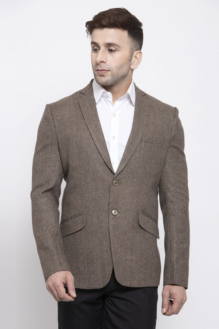 WINTAGE Men's Tweed Wool Casual and Festive Blazer Coat Jacket:Brown