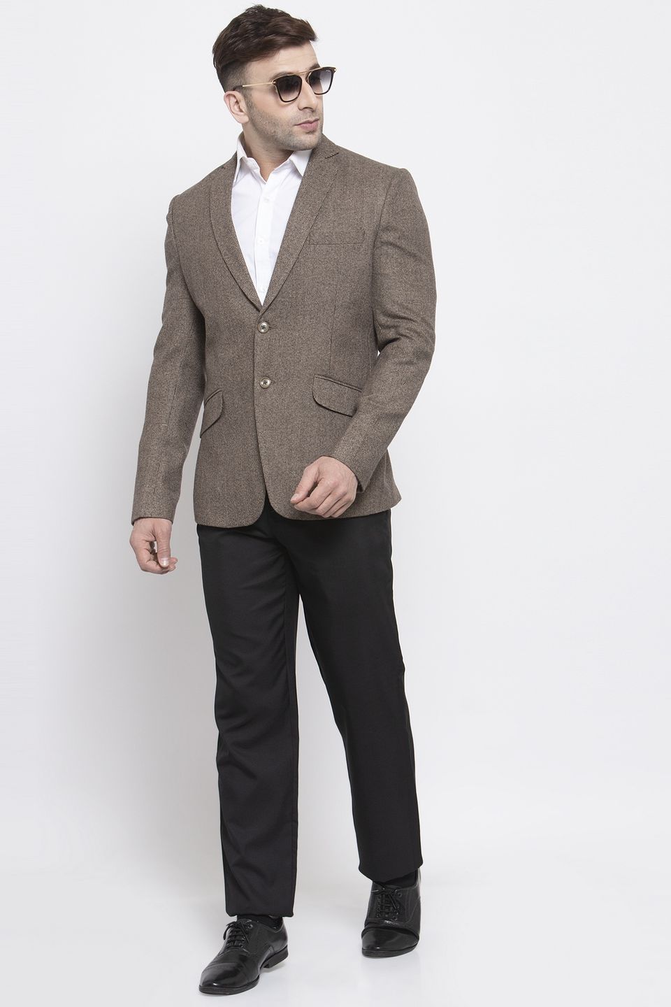 WINTAGE Men's Tweed Wool Casual and Festive Blazer Coat Jacket:Brown