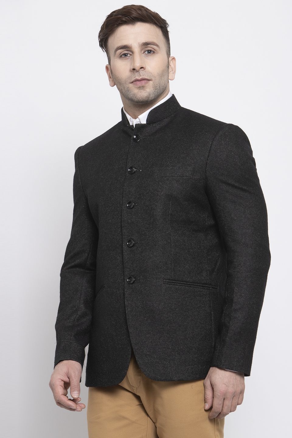Wintage Men's Tweed Wool Casual and Festive Blazer Coat Jacket:Black