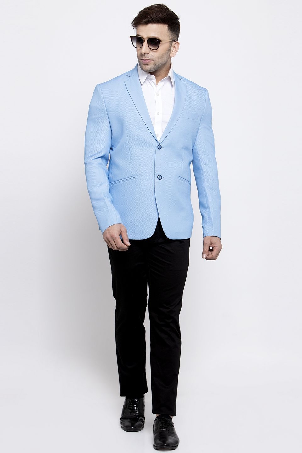 WINTAGE Men's Polyester Cotton Festive and Casual Blazer Coat Jacket Blue