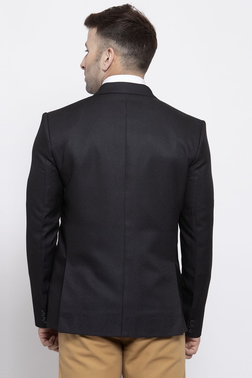 WINTAGE Men's Polyester Cotton Festive and Casual Blazer Coat Jacket : Black