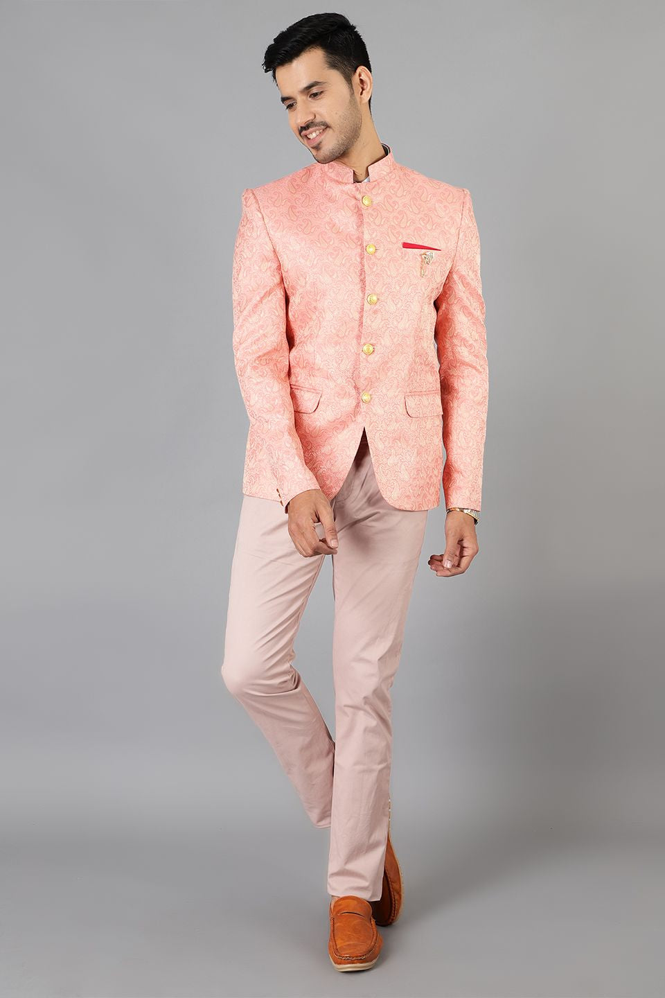 Banarasi Rayon Cotton Pink Bandhgala
