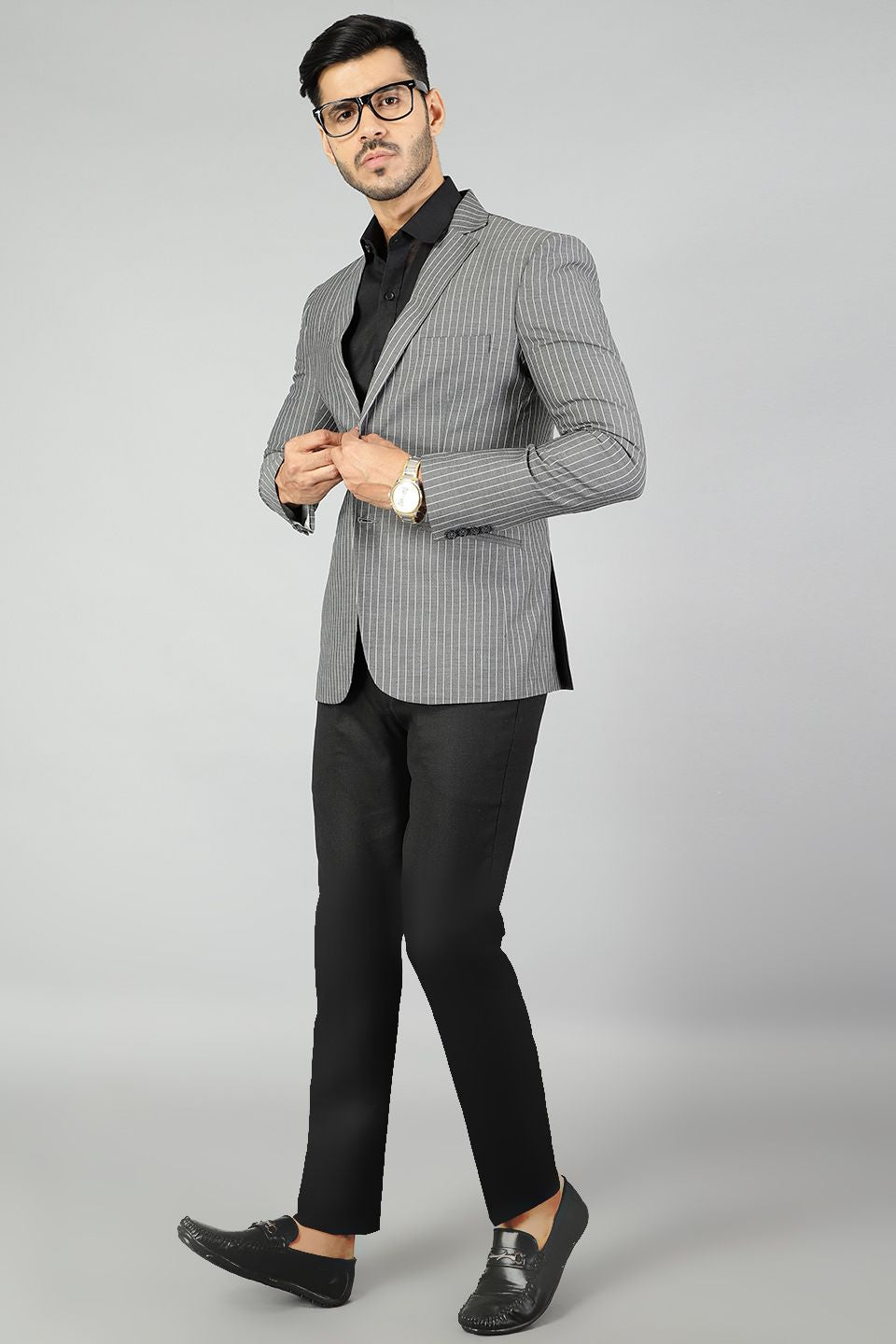 Buy Poly Viscose Striped Black Blazer From WINTAGE Online