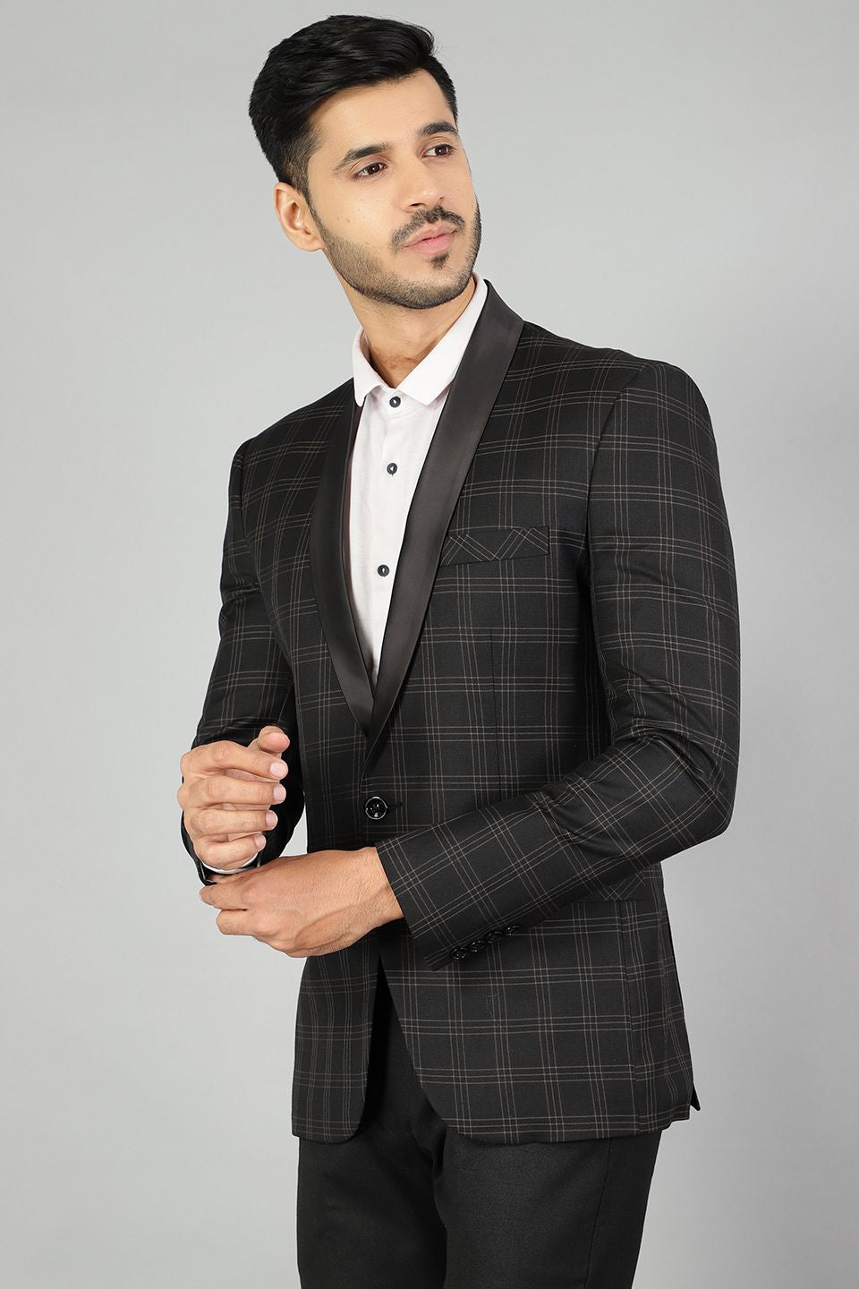 Buy PV Wool Checkered Black Blazer From WINTAGE Online
