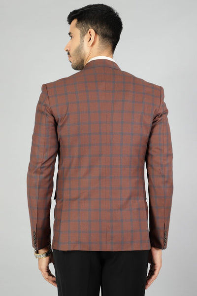 Poly Wool Checkered Brown Blazer