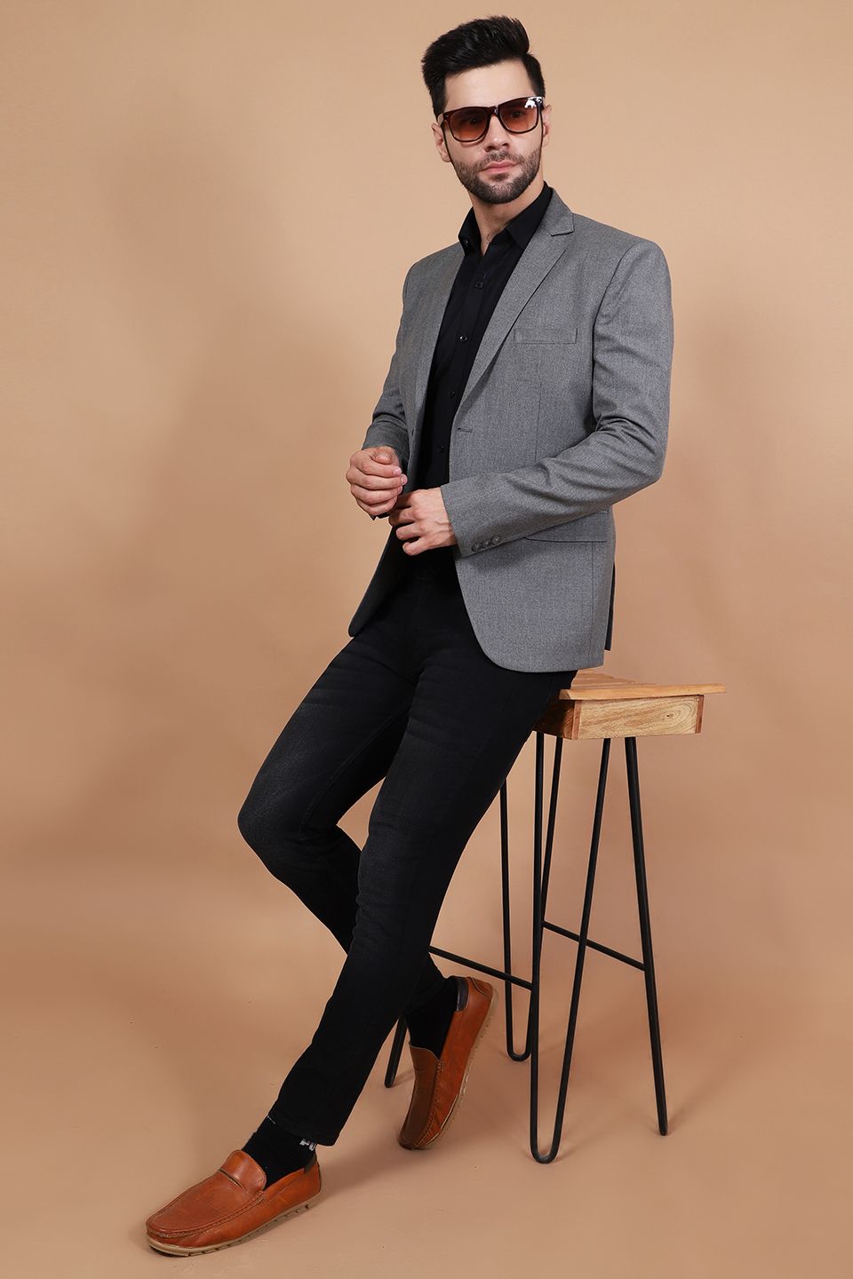 Polyester Cotton Grey Blazer