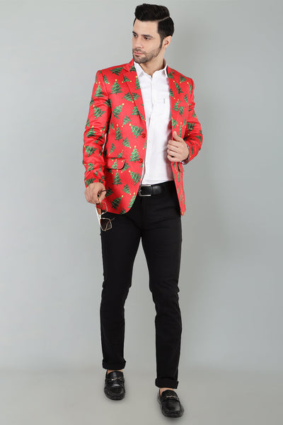 Polyester Christmas Red Blazer