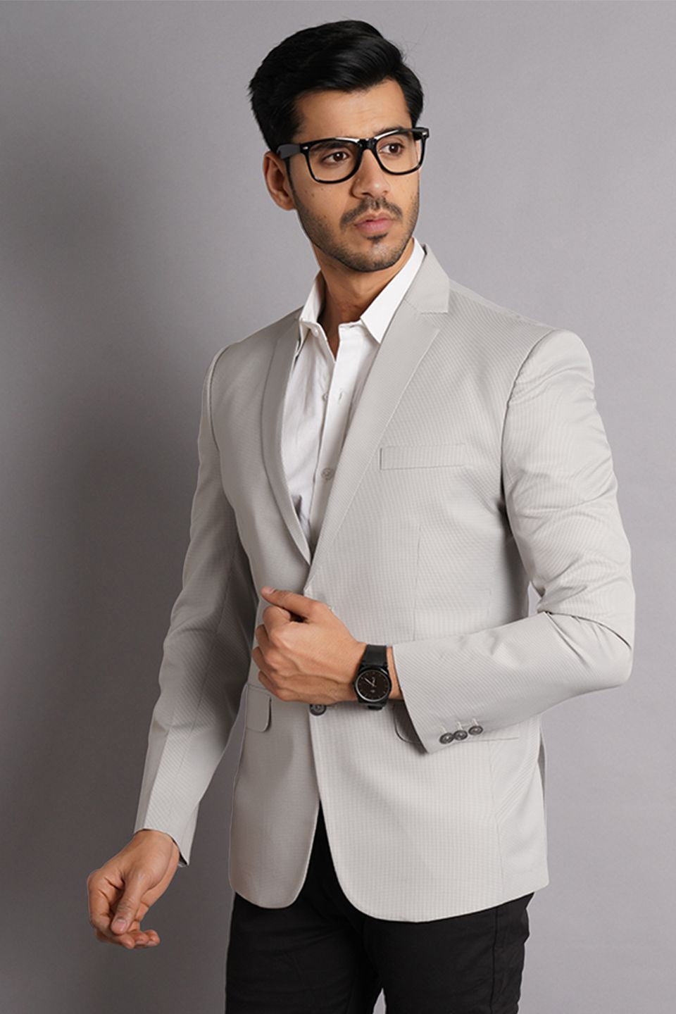 Buy WINTAGE Men's Poly Viscose Grey Solid Blazer Online