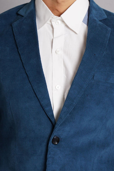 Corduroy Cotton Blue Solid Blazer