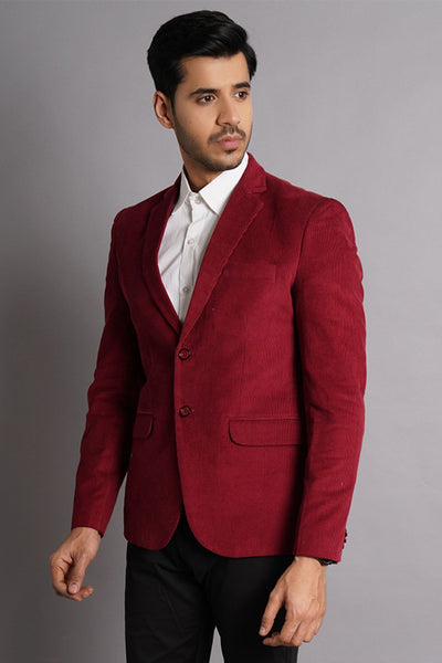Corduroy Cotton Red Solid Blazer