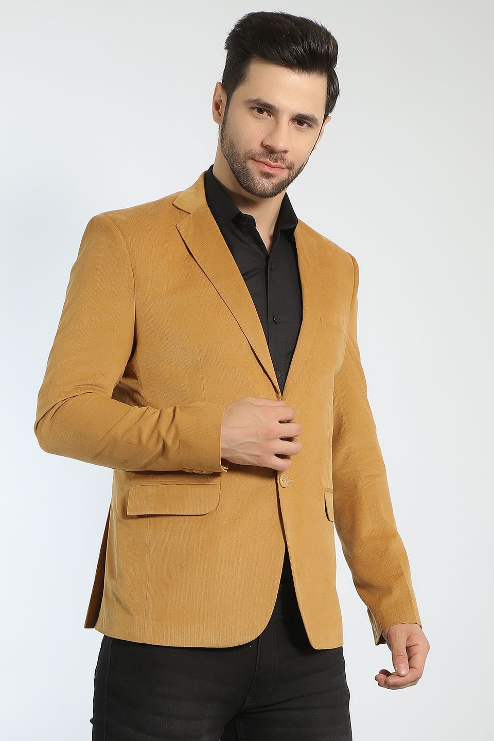 WINTAGE Men's Corduroy Cotton Yellow Blazer Yellow
