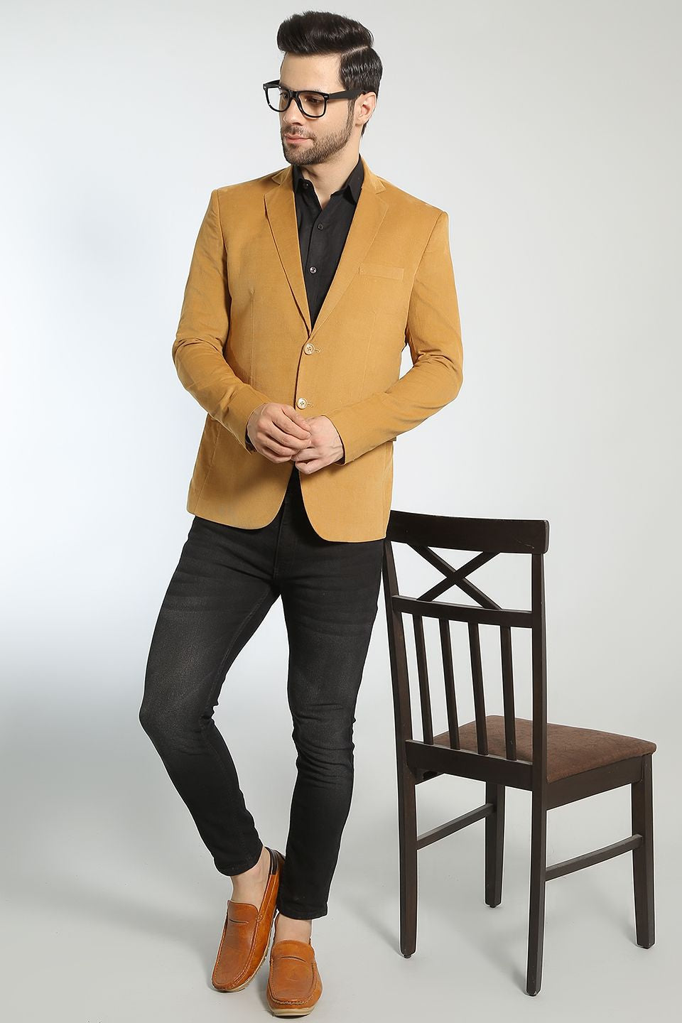 WINTAGE Men's Corduroy Cotton Yellow Blazer Yellow