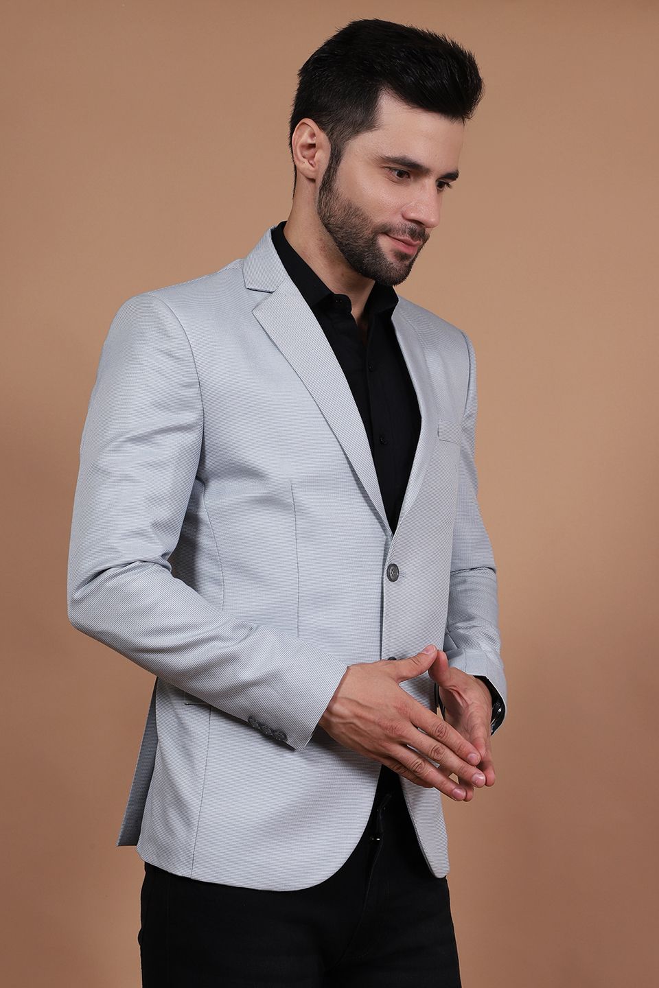 Buy WINTAGE Men s Polyester Cotton Silver Blazer Silver
