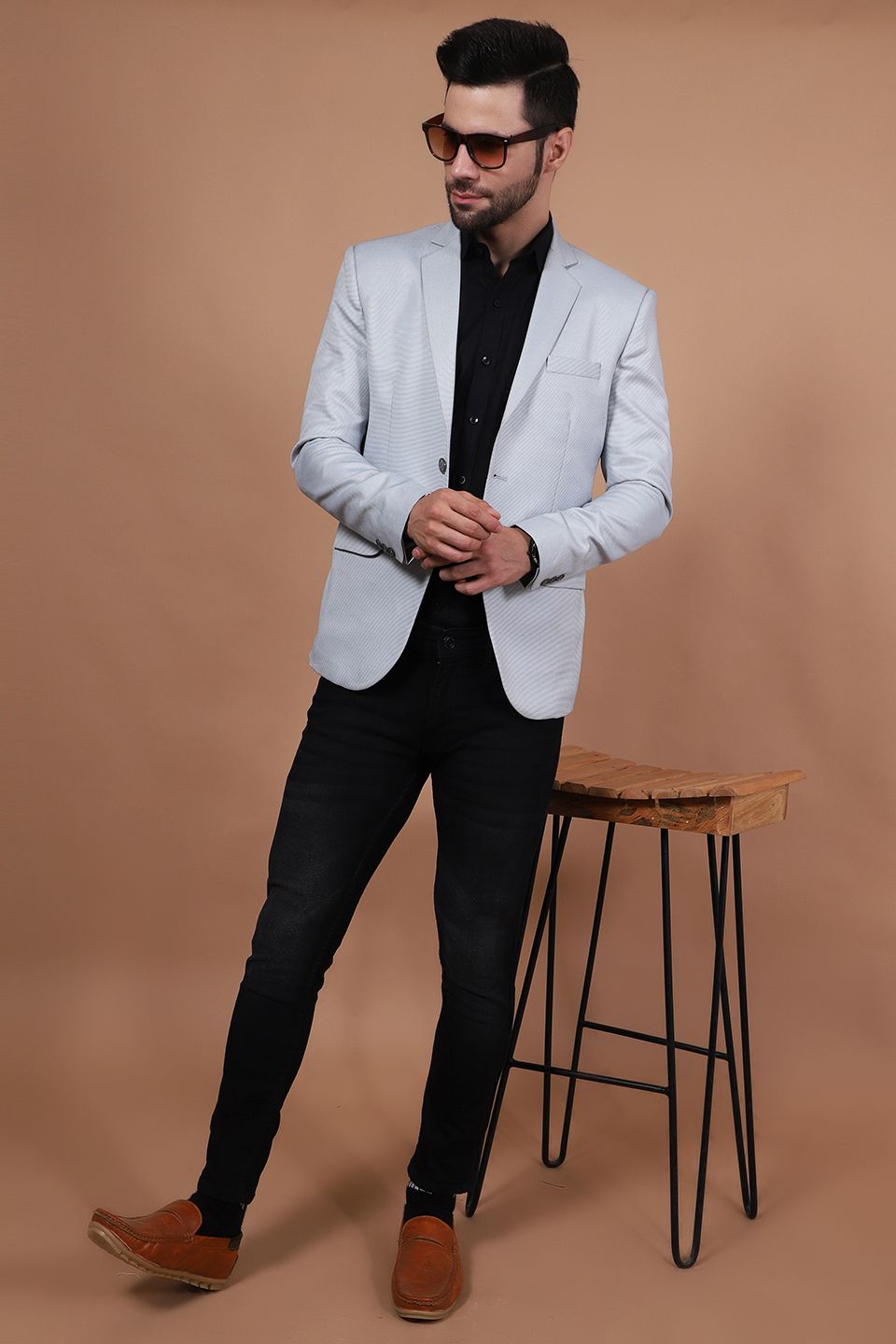 Silver blazer with jeans clearance
