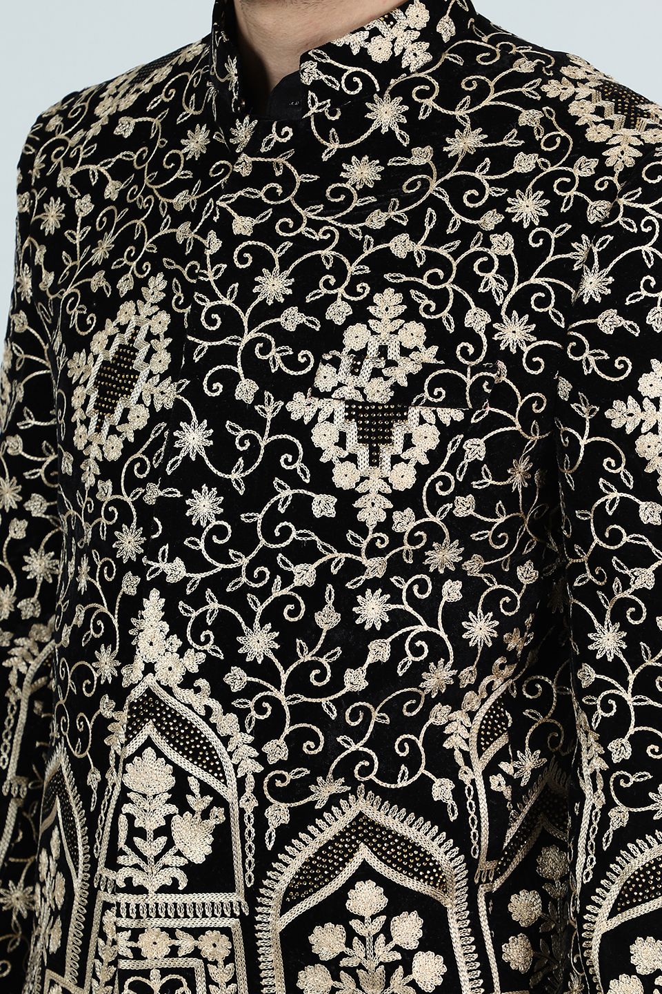 Embroidered Velvet Black 1 Bandhgala