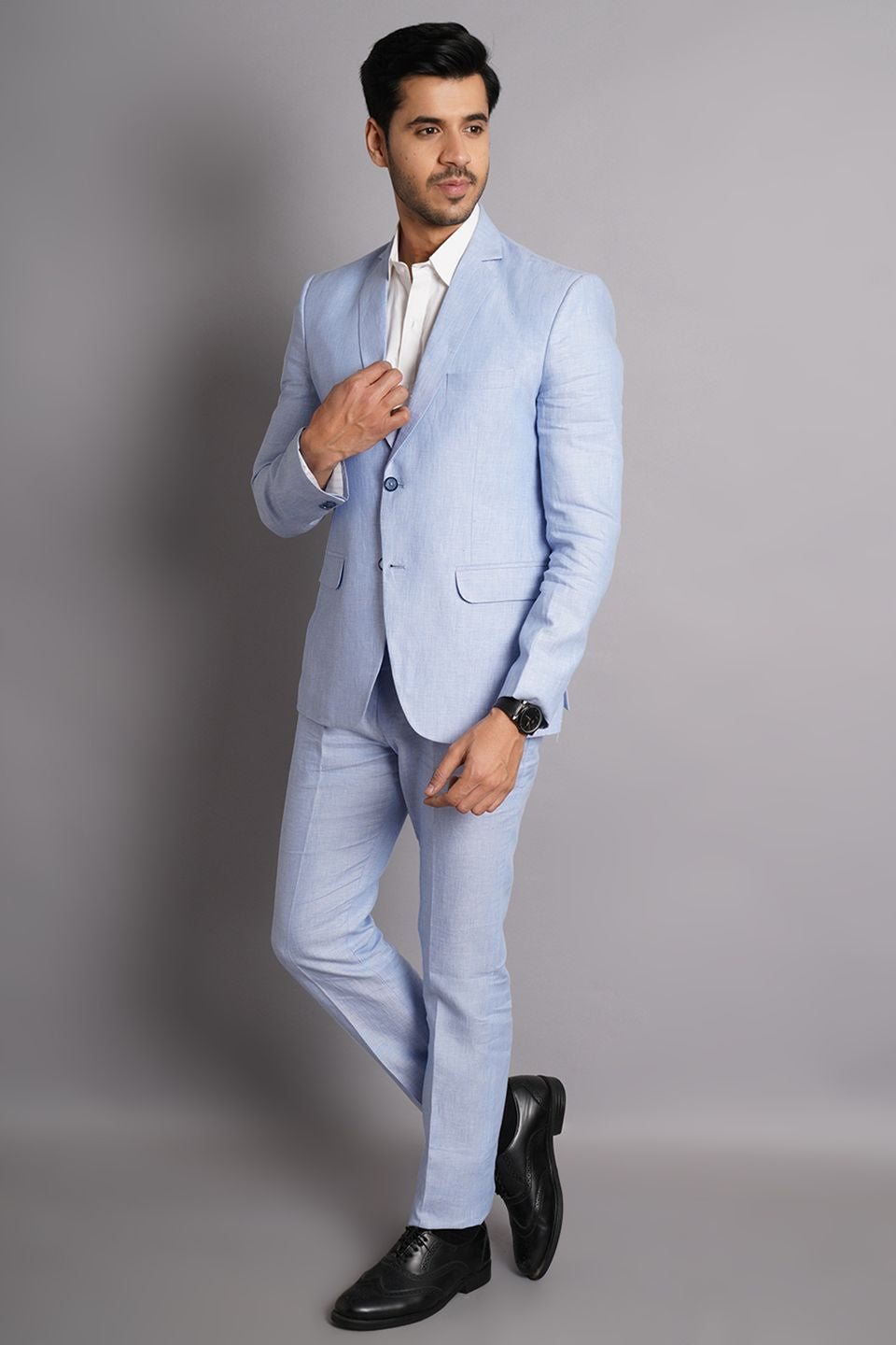 Pure Linen Sky Blue  Suit