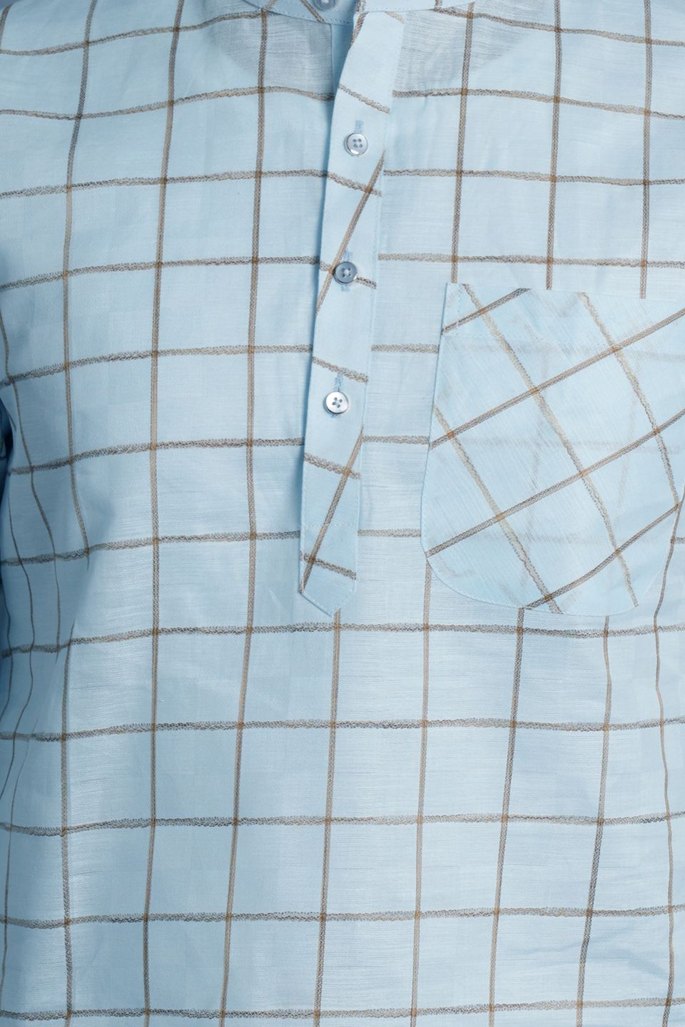 Cotton Silk Blue Checkered Kurta