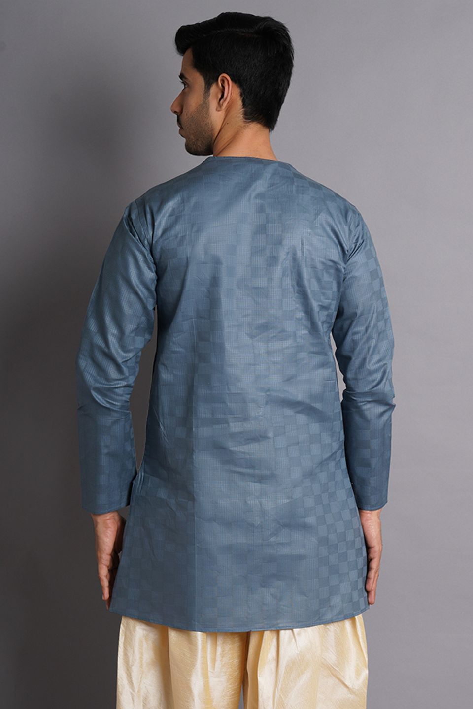 Cotton Blue Solid Kurta Dhoti