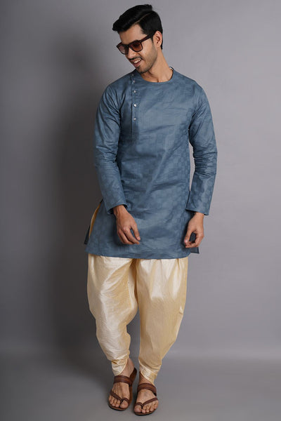 Cotton Blue Solid Kurta Dhoti