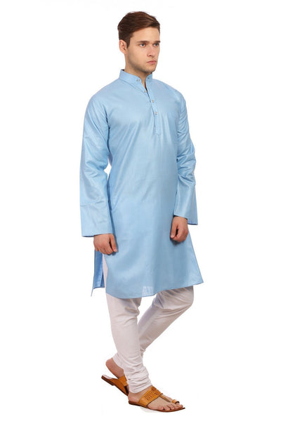 Cotton Silk Blue Kurta Pyjama
