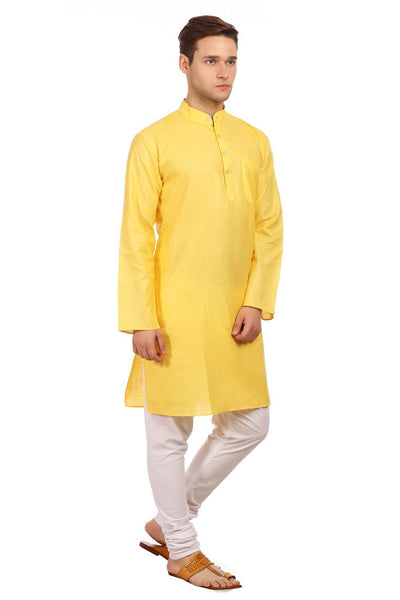 Cotton Silk Yellow Kurta Pyjama
