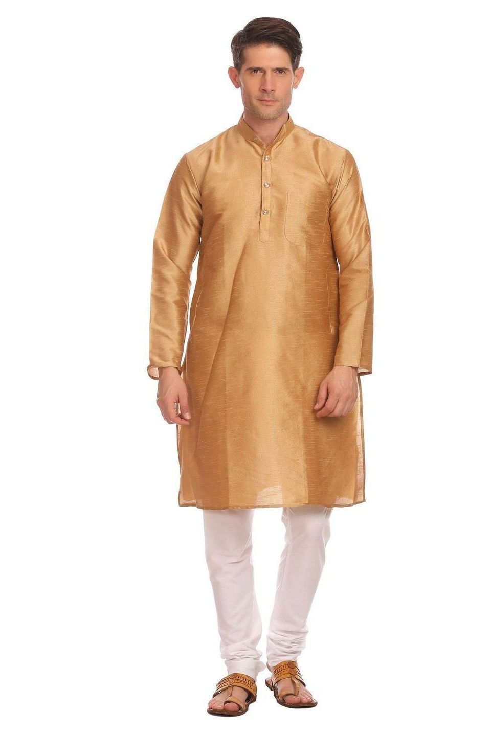 Banarasi Art Silk Gold Kurta Pyjama