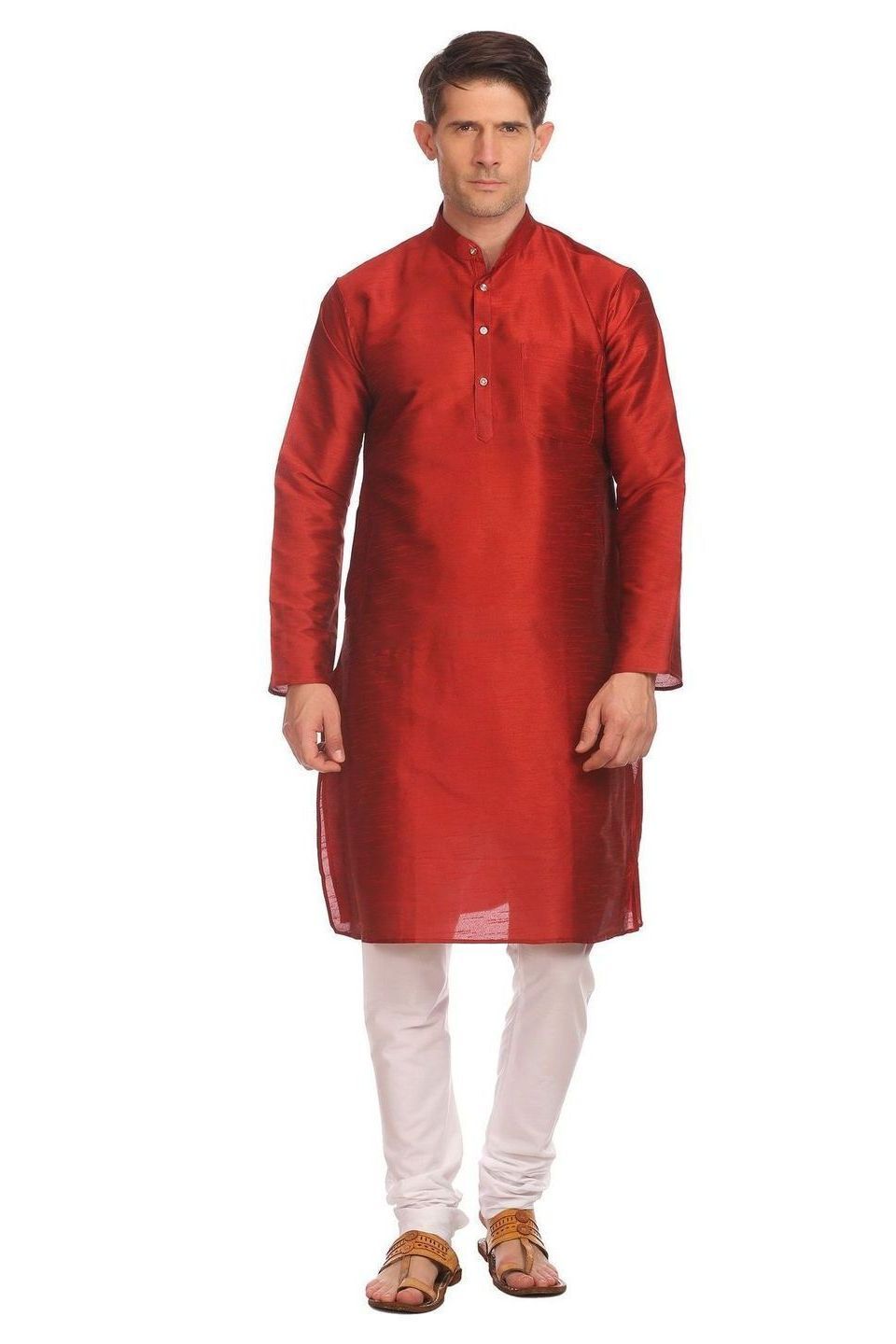 Banarasi Art Silk Red Kurta Pyjama