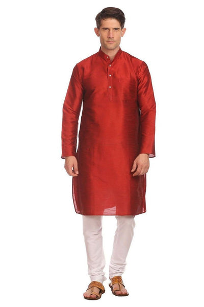 Banarasi Art Silk Red Kurta Pyjama