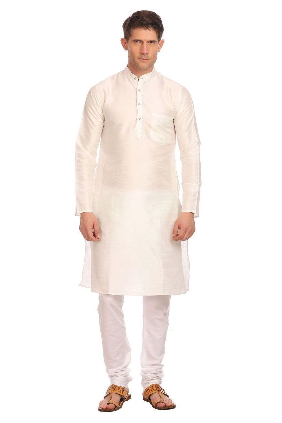 Banarasi Art Silk White Kurta Pyjama