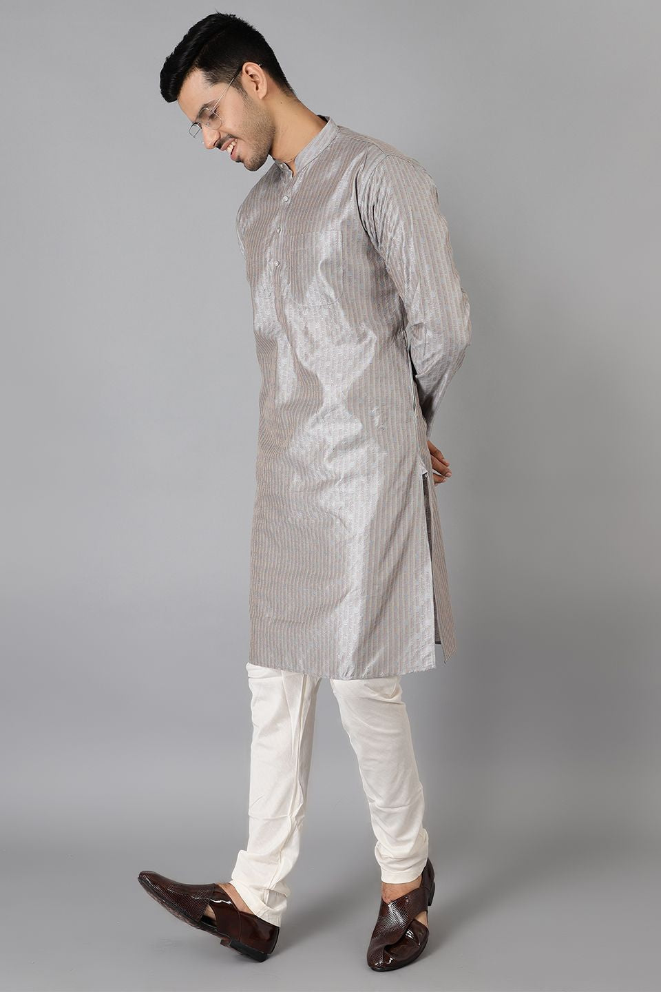Banarasi Rayon Cotton Grey Kurta Pajama